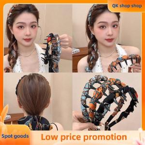 ✨QK shop✨ Ribbon Comb Headband Vintage Wave Headband With Floral Ribbon & Comb - Reversible High Crown Effect Hairband
