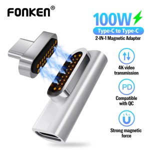 FONKEN Universal 24pin Type C To Type C 100W Magnetic Adapter USB 3.1 PD Converter Data video Transmision (10Gbp/s) 4K Fast Charging For Huawei SCP /FCP PD QC3.0