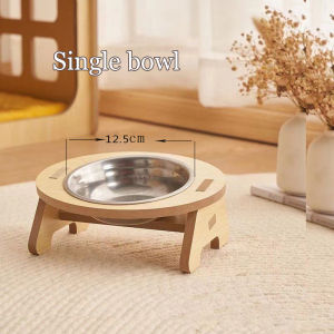 Wood Pet Feeder Double Elevated Cat Food Bowl with Anti-Knockover Design Dog Water Feeding Container Cat Food Bowl