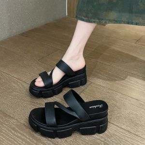 [Free Shipping] Womens Summer High-Heel Sandals with Thick Soles Fashionable and Versatile Non-Slip Simple Solid Color Roman Style