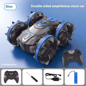 New LED Amphibious RC car Dual remote control waterproof stunt car double side flip drift drive 360 ° rotation rc cars Kids toy
