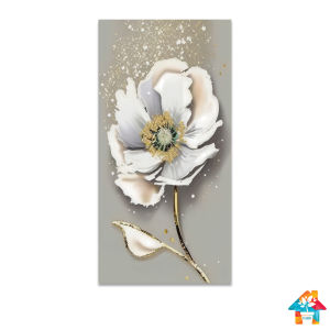 RUNABEE HIASAN DINDING 15X30CM DEKORATIF ABSTRAK WALL ART FLOWER WHITE AND GOLD PAJANGAN KAYU