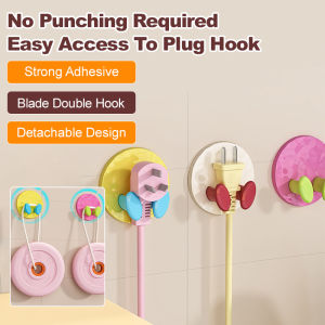 No Drill Strong Adhesive Plug Hook Dual Hook Reusable Outlet Organizer Detachable WallMounted Cable Holder For Bedroom And Kitchen