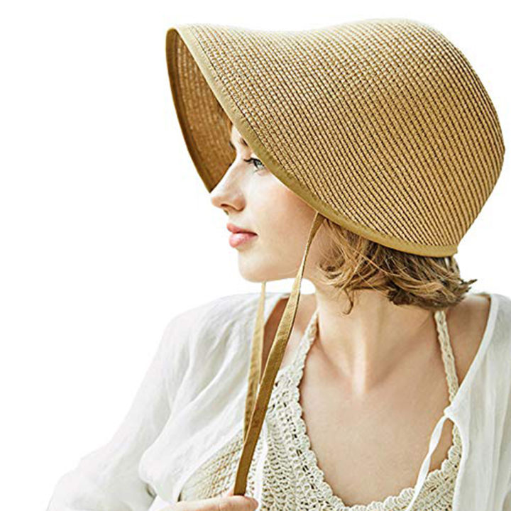 FS Fashion Straw Regency Bonnets Hats For Women Party Victorian Sun Hats  Bow Beach Cap Big Wide Brim Cloche Hat Fedora Chin Strap Foldable