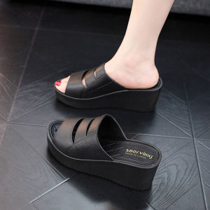 Free Shipping WomenS Indoor Slippers Non-Slip Thick-Soled Wedge-Heeled Open-Toe Suitable For Wearing Outdoors Plastic Beach Sandals New Style Platform Shoes Height-Increasing