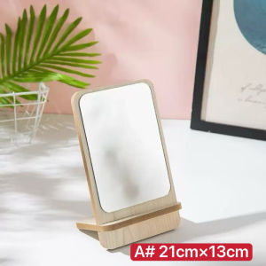 LANGMANNI Wooden Tabletop Makeup Mirror Vanity Table Stand Mirror Swivel Bamboo Mirror for Bedroom Bathroom Mirror rotatable Wooden Cosmetic Mirror