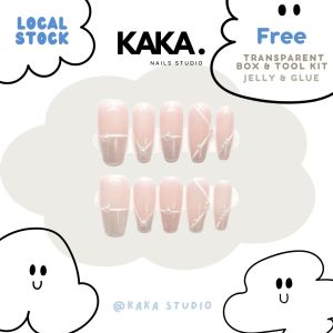 【 Local】KAKAnails Handmade Ballet French Nude White Bridal Medium Artificial Fake Nails Press-on Kuku Palsu法式芭蕾穿戴甲 KK011