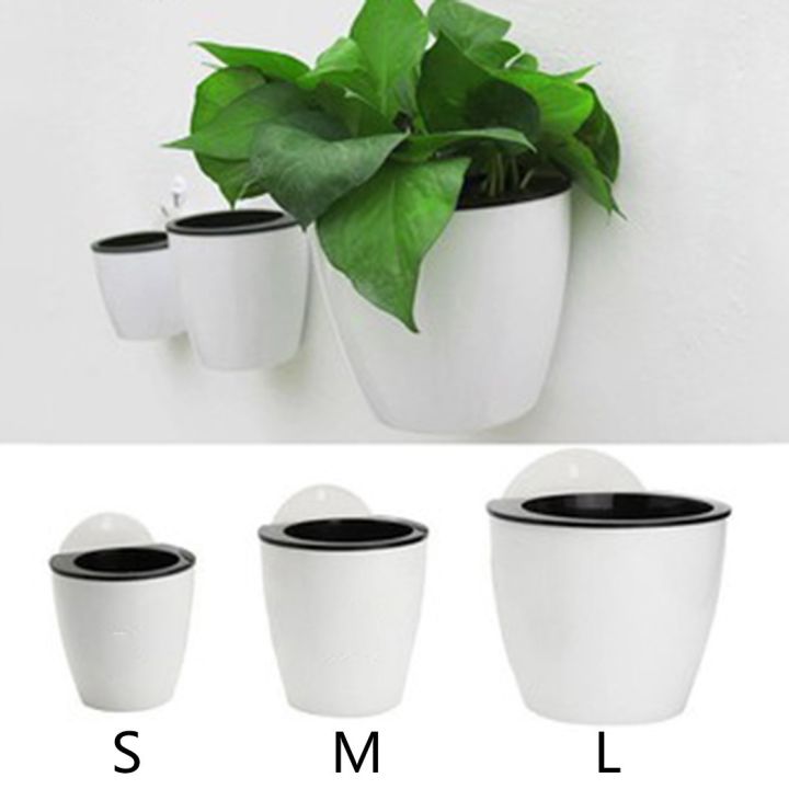 Self Watering Plant Flower Pot Wall Hanging Baskets Round Resin Plastic