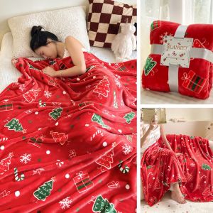 YERZ Fluffy Throw Christmas Flannel Blanket Xmas Pattern Thickened Air Condition Blanket Universal Warm Nap Blankets Bedroom