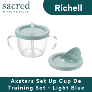 Richell Axstars Step up Cup de Training Set | Easy to Clean Spurt-Poof Straw | Recommended for Babies 6 Mos and Up