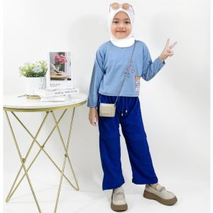 CF Kids Setelan Anak Perempuan Casual Lengan Panjang Kulot Cargo Anak Kekinian Tita