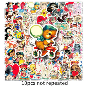 66pcs Cute Cartoon Retro Graffiti Sticker Personalized Creative Decorative Laptop Luggage Waterproof Sticker