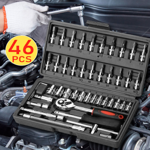 READY Shun Da Kunci Shock sok socket set lengkap 46 pcs motor mobil 1/4 Obeng Set Reparasi 46in1