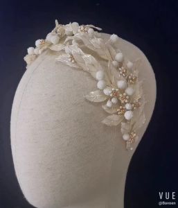 Handmade Flower & Pearls Brides Leaves Tiaras Crowns Headbands Bridal Hairbands Wedding Hair Accessory Prom Head Wear