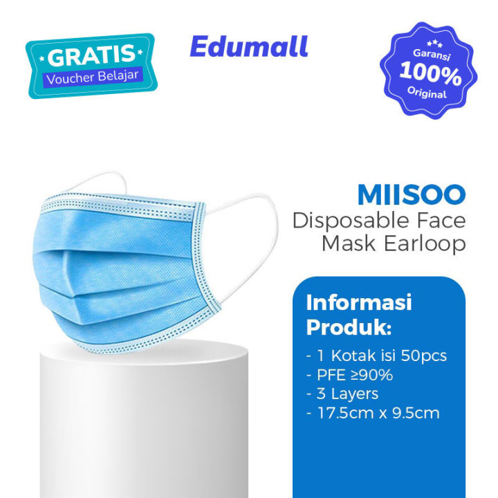 Disposable Face Mask Earloop 50pcs /BOX Masker Kesehatan 3ply Masker