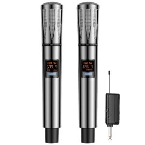 Micro Karaoke mic hội trường siêu xịn tay bằng kim loại sử dụng pin sạc Set tần số Tăng vol trên thân mic
