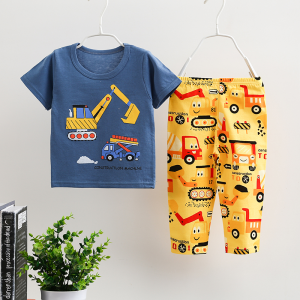 Cotton Boys Pajamas Set with Short Sleeves & Long Pant for 1-4yrs Fashion Various Cartoon Patterns