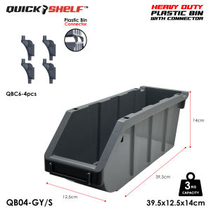 QUICKSHELF LARGE Bin Boxes Heavy Duty Grey Storage for Supplies & Tools BIG Sizes Storage Organizer (High Grade Plastic)
