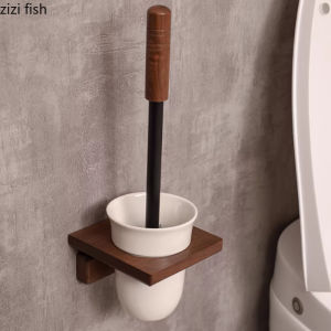 Bathroom Wood Toilet Brushes Ceramic Base Toilet Brush Holders Wall-mounted Brushes No-punch Wall-mounted Cleaning Brush Set2026