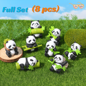 Panda with Bamboo Cute Figure (8 pcs) Panda Animal Figures Birthday Gift Collection and collectibles for decoration Cake Accessories