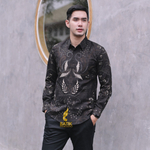Prabuseno SAWONGGALING Original 100% Kemeja Batik Pria Prabuseno Atasan Lengan Panjang Bahan Katun Printing Premium Halus Adem Nyaman Lapis Furring Premium Baju Batik Dewasa Modern Mewah Seragam Kerja Kantor