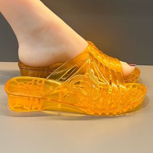 [Free Shipping] WomenS New Transparent Sandals Thickened And Breathable Stylish And Fashionable High-Heeled Chunky Heel Crystal Slippers For Outdoor Wear