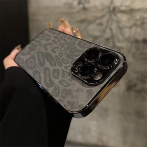Luxury Leopard Texture Leather Case For iPhone 17 Air 16 15 14 13 12 11 Pro Max Plus Lens Protection Shockproof Soft Cover Capa
