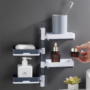 Wall Mounted Rotating Soap Holder 2 3 4 Layer No Drill Installation Fast Drain Bathroom Organizer