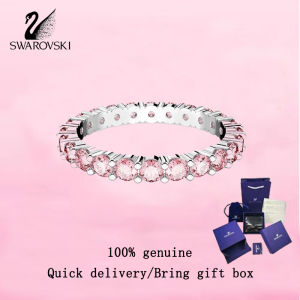 💎 Swarovski 💎 Womens fashion Ring S925 sterling silver round cut pink crystal gemstone M5658856 Matrix Ring Valentines Day gift Birthday gift