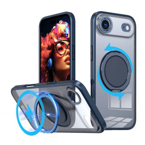 Shockproof Matte Transparent Case for MagSafe for iPhone 17 17 Air 360° Rotating Magnetic Ring Stand Phone Back Cover