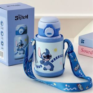 550ml Stitch Stainless Steel Insulated Water Bottle Dual-Drink Bouncing Cup with Strap and Straw