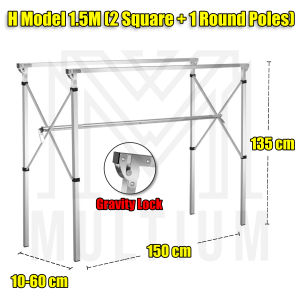 H MODEL - 1.5M ( 3 POLES NO WHEEL) Stainless Steel Extendable Drying Rack| Foldable Laundry Rack| Drying Rack| Laundry| Laundry Organiser| Drying Rack clothes| Drying clothe Folding| Cloth Laundry Drying Rack Retractable| Space Saving storage