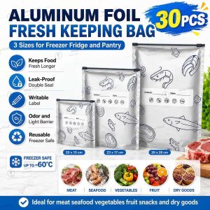 30PCS Zipper Bag For Food Storage Bag Reusable Aluminum Foil Zip Lock Bag Airtight Fresh Keeping Food Storage Zipper Bag Kitchen Household
