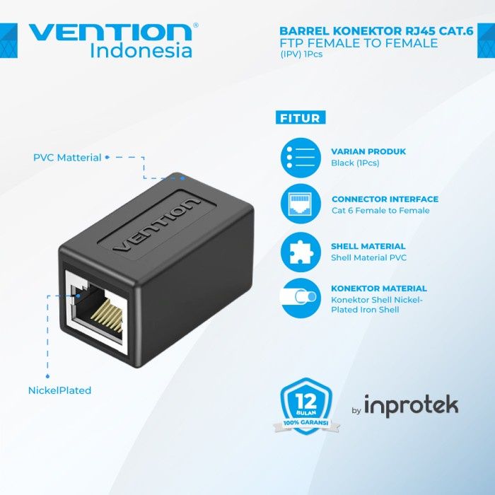 Vention Barrel Konektor RJ45 Cat.6 FTP Female to Female Jack Coupler ...