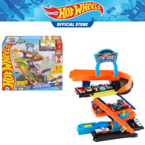 Hot Wheels City Toy Car Track Set Transforming Stunt Garage Playset & 1:64 Scale Die-Cast Vehicle Storage for 10+ Cars & Stunting Speedway