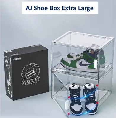 ♦SET OF 2 BOXES♦ Upgraded Version AJ Premium Side Display Shoe Box with Magnetic Door Clear AJ Box Stackable Hard Case