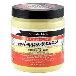 Aunt Jackies Flaxseed Recipes Curl Mane-tenance Lightwieght Anti-Poof Defining Curl Whip Enriched with Flaxseed Argan Oil and Shea Butter Great for Dry and Frizzy Hair 15 Oz Jar Orange