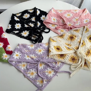 Hollowed Flower Pattern Headscarf for Women and Girl Crochet Bandanas Decorative Ethnic Head Wrap for Music Festival