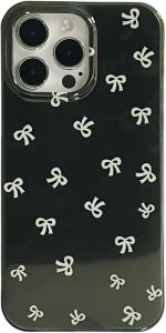 Beige Bow Retro Black Phone Case Compatible with iPhone 14 Pro MaxCute Chic Trendy Ribbon Design Glossy Sleek Clear Side Girls Women Cover for iPhone 14promax 6.7inch