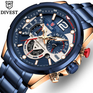 DIVEST Luxury Brand Men Fashion Watch Casual Chrono 12/24 Hour Date Diaplay Business Clock Stainless Steel Strap Quartz Men Watch