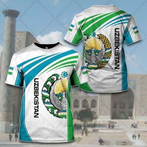 Custom Name Uzbekistan Emblem Graphic Tees Summer Casual Pullover Mens Fashion Loose T-shirts Boy Oversized Short Sleeves Tops