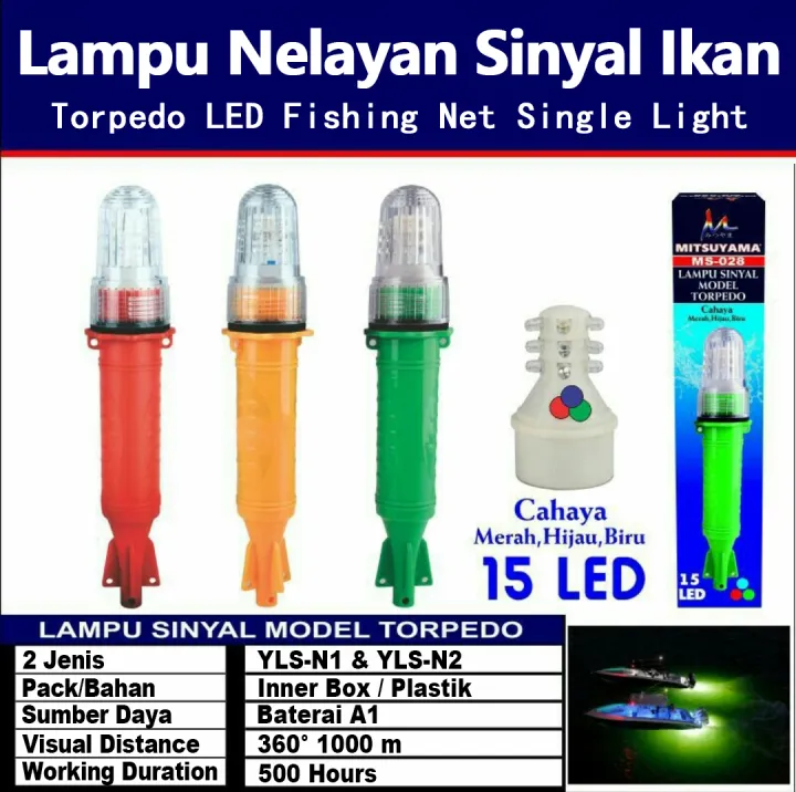 Torpedo LED Fishing Net Single Light Lampu Klip Nelayan Sinyal Ikan