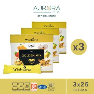 WinHeartz Golden Mix ( 3 boxes x 25 sticks ) 西洋参姜蒜柠檬汁 American Ginseng Ginger Garlic Lemon Juice