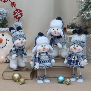 Christmas Blue Fabric Ski Snowman Plush Doll Decoration Cute Desktop Decoration Small Doll