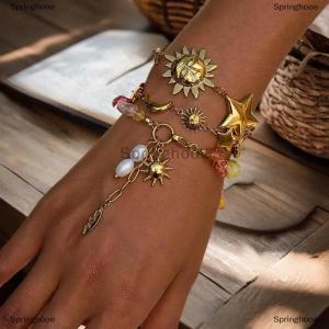 [COD] Springhooe 1 Piece Exquisite Star Moon Versatile Casual Holiday Style Splicing Bracelet Person Sun Pendant Bracelet Female Jewelry Gift