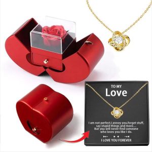 Heart Necklace for Women Jewelry with Rose Apple Gift Box for your wife daughtermom grandma or Girlfriend