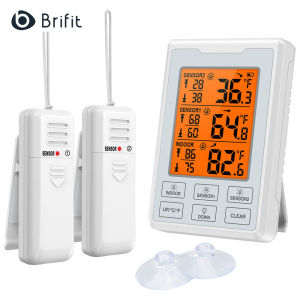 Brifit Refrigerator Thermometer Wireless Digital Freezer Thermometer with 2 Sensors Audible Alarm Min and Max Record Large LCD Display for Home Restaurants Bars (Battery not Included)