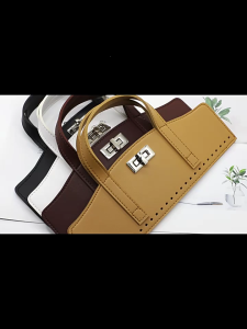 1Set Detachable PU Leather Bag Handle Bag Flap Cover with Lock Replacement Accessorie for DIY Crochet Handbag Sewing Kit