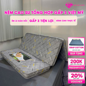 TẶNG DRAP Nệm gấp 3 xám đậm nệm cao su tổng hợp Việt Mỹ đủ kích thước tặng Drap bảo hành 10 năm