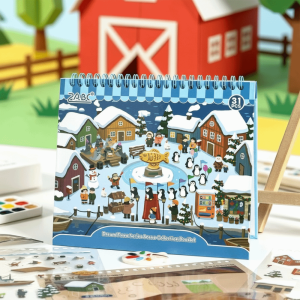 FLYING Kawaii Design 3D Scenery Stickers Spiral Bound Pre Cut Stickers Miniature Scene Sticker Gifts Repositionable Shop Scene Sticker Scrapbook Decorating